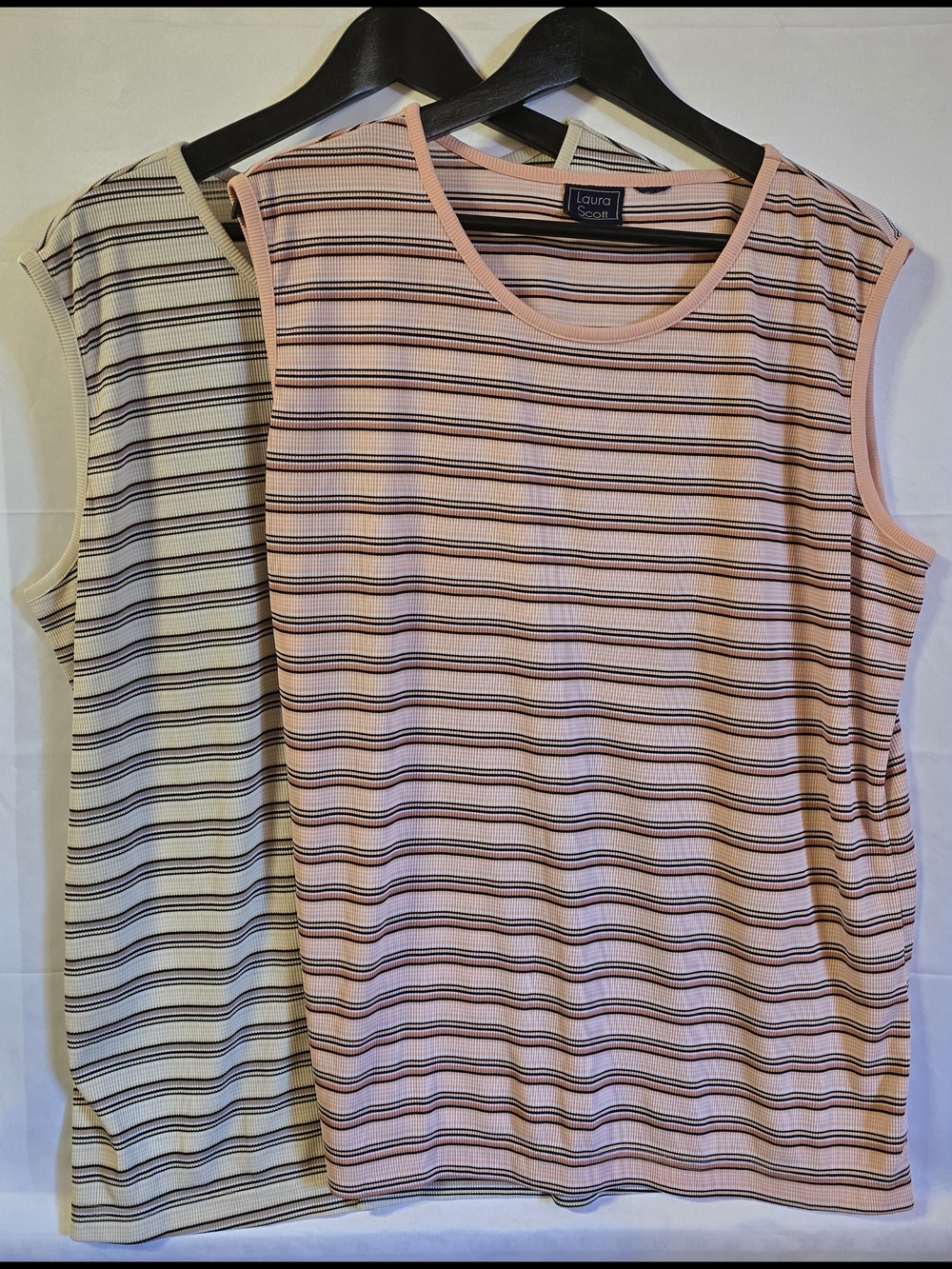Laura Scott Pink and Cream Striped Sleeveless Tank Tops